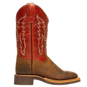 Old West Youth Unisex Red Top Square Toe Western Boots - Size 5D